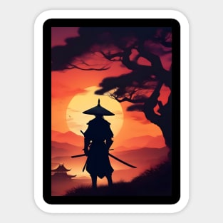 Sunrise silhouette samurai Sticker